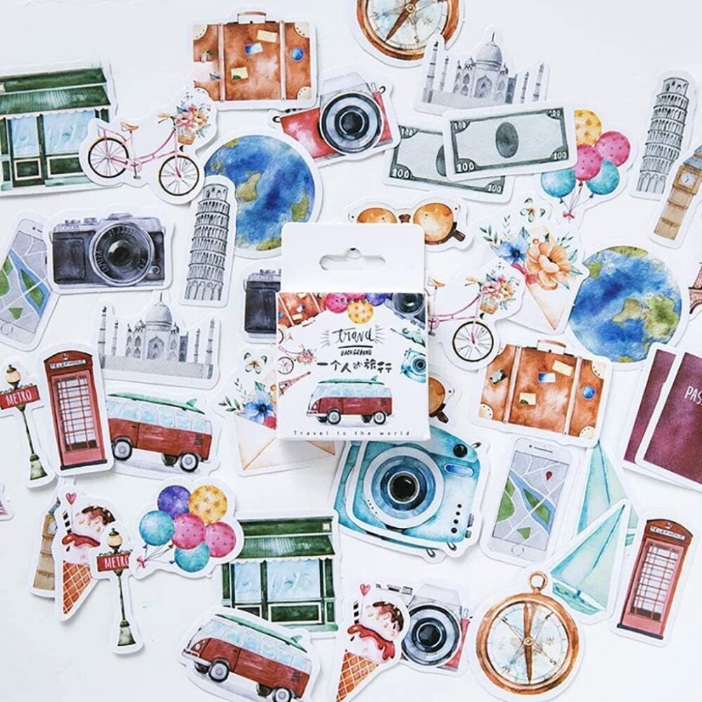 Mini Size Scrapbook Stickers, 45pcs DIY Decoration Travel Stickers Life Set for